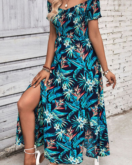 Perfee Floral Off-Shoulder Slit Dress 
