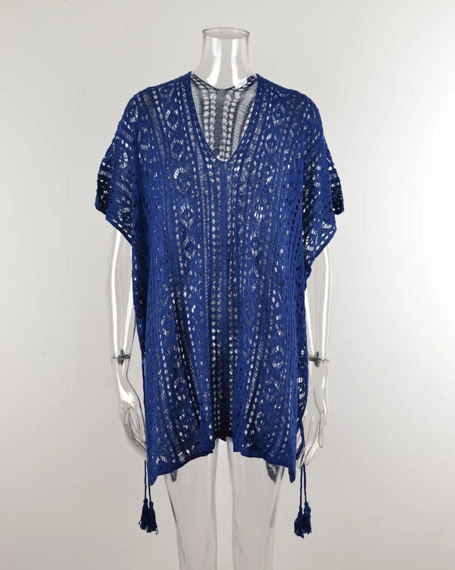 Angel Wings Cutout V-Neck Cover-Up with Tassel 