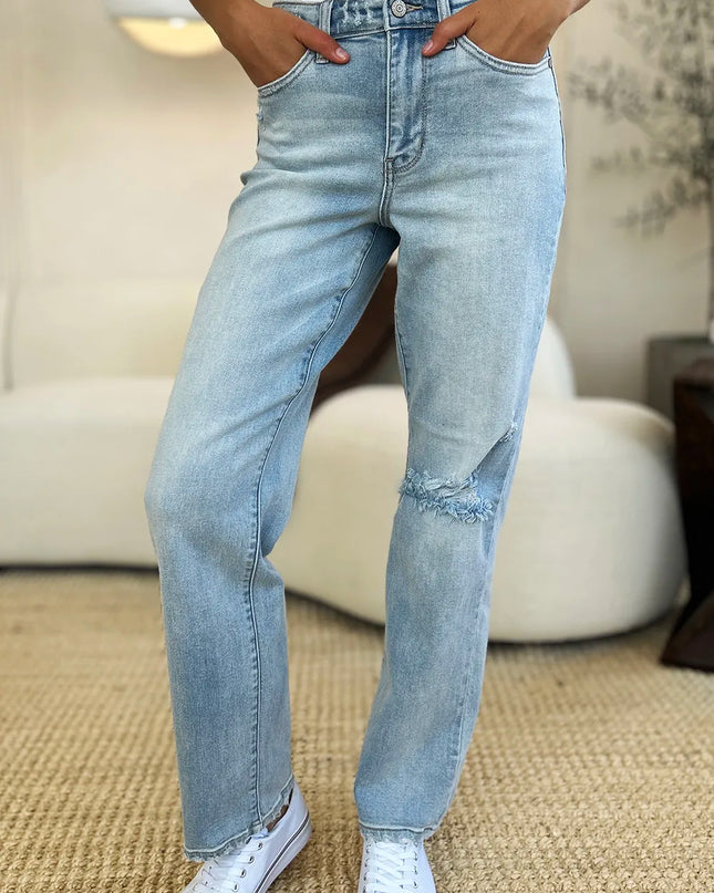 Judy Blue Full Size High Waist Distressed Straight Jeans