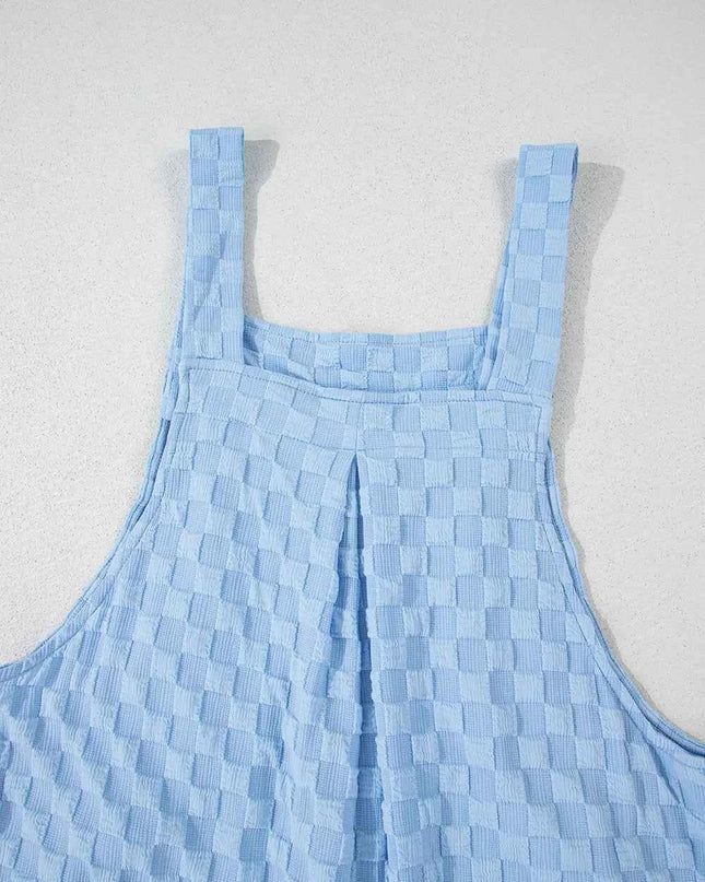 Checkered Pocketed Wide Leg Overalls