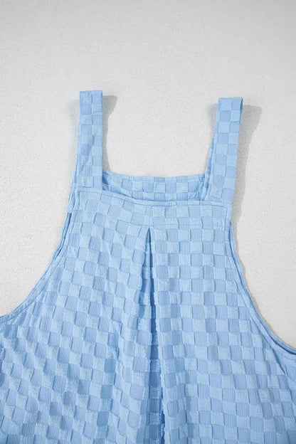 Checkered Pocketed Wide Leg Overalls