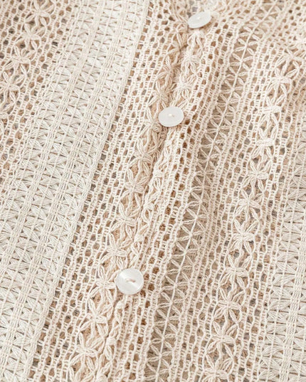 Crochet Notched Button-Front Shirt