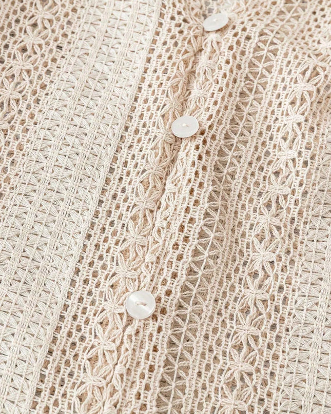 Crochet Notched Button-Front Shirt