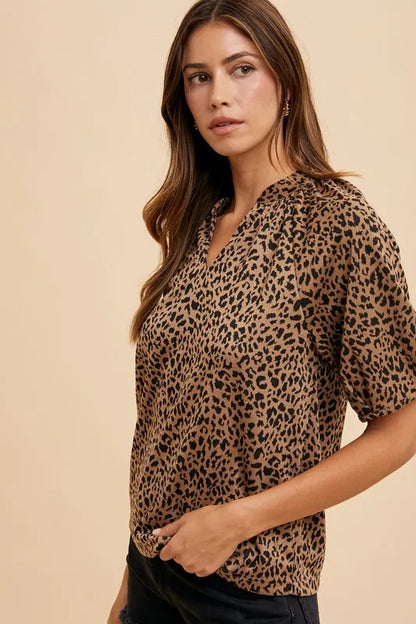 Annie Wear Animal Print Knit Volume Sleeve Blouse