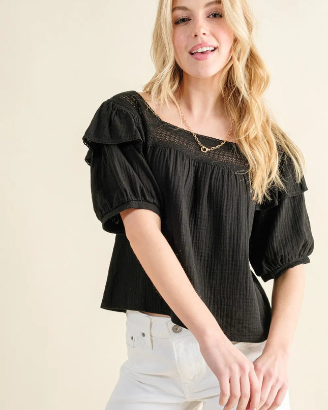 And The Why Square Neck Ruffled Blouse 