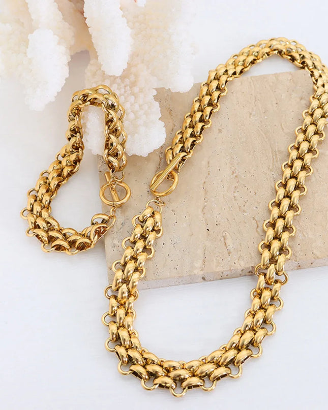 Gold Chain Link Jewelry Set with Necklace and Bracelet 