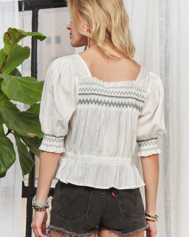 ADORA Smocked Puff Sleeve Peasant Blouse 