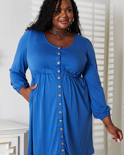 Double Take Scoop Neck Empire Waist Long Sleeve Magic Dress