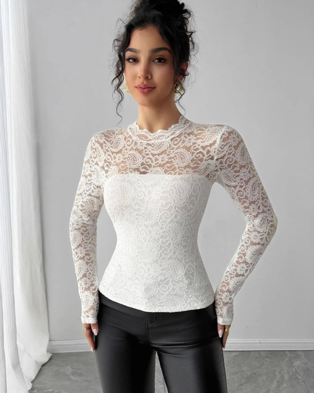 Zip Back Long Sleeve Lace Top
