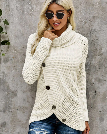 Full Size Texture Turtleneck Long Sleeve Sweater Plus Size White