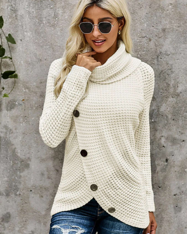 Full Size Texture Turtleneck Long Sleeve Sweater Plus Size White