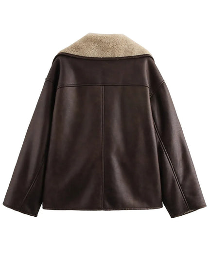 Collared Neck Long Sleeve Plush Jacket