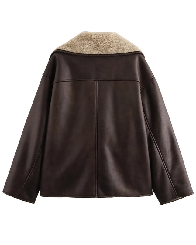 Collared Neck Long Sleeve Plush Jacket