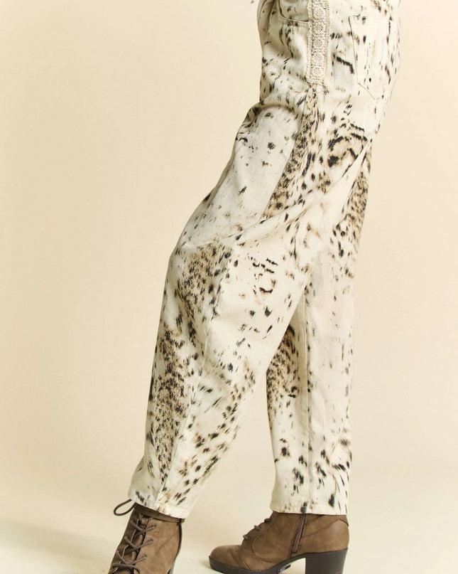 Davi & Dani Abstract Tie Dye Dot Lace Detail Barrel Pants