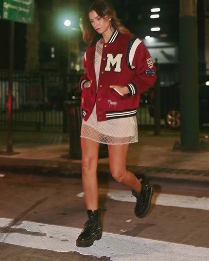 MABLE M Bomber Varsity Jacket with Patch Detail