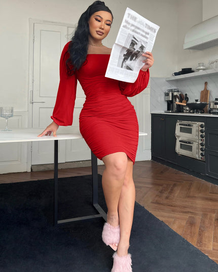 Zip-Back Ruched Bodycon Dress 