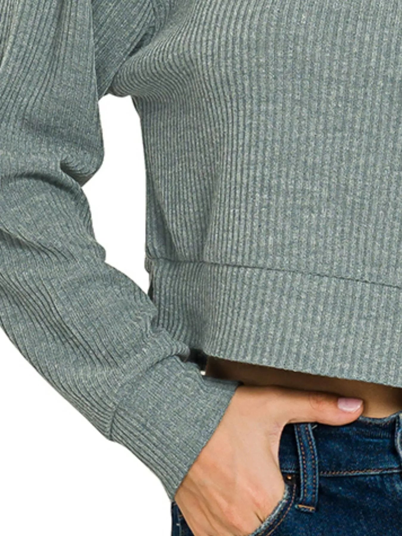 Zenana Drop Shoulder Ribbed Crop Hoodie