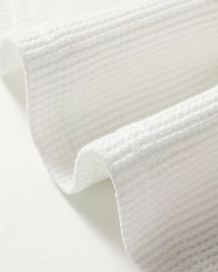 Rounded Neck Waffle Long Sleeve Top