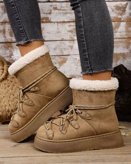Round Toe Lace Up Platform Boots Khaki