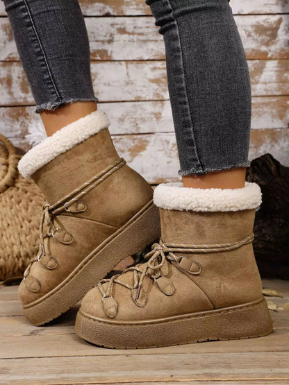 Round Toe Lace Up Platform Boots Khaki