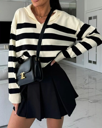 Striped Dropped Shoulder Knit Top Apricot