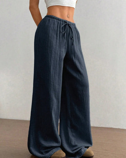 Wide Leg Drawstring Casual Pants