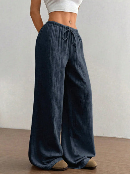 Wide Leg Drawstring Casual Pants