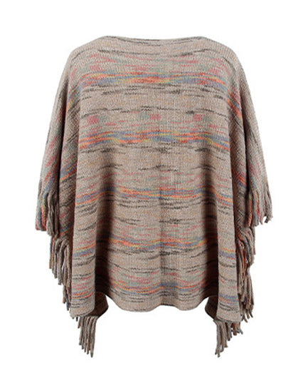 Round Neck Fringe Detail Sleeve Poncho
