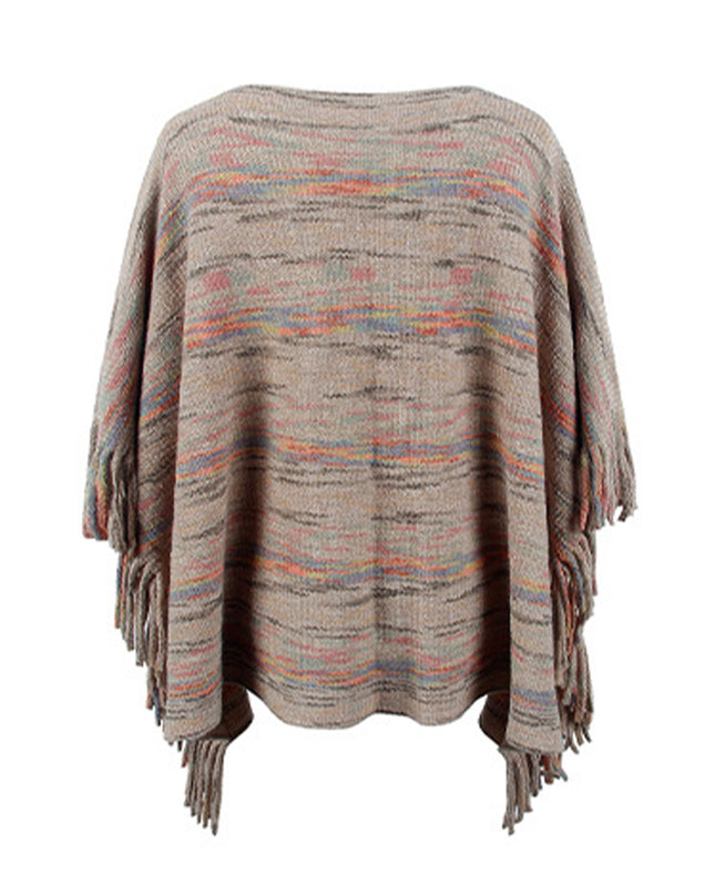 Round Neck Fringe Detail Sleeve Poncho