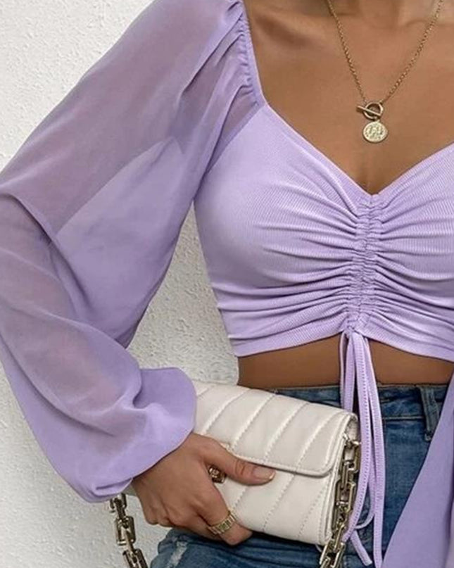 Drawstring Sweetheart Neck Cropped Top