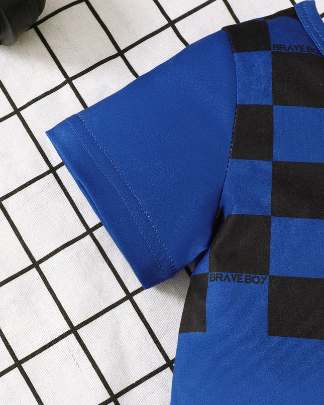 Children's Letter Round Neck Top and Denim Shorts Set