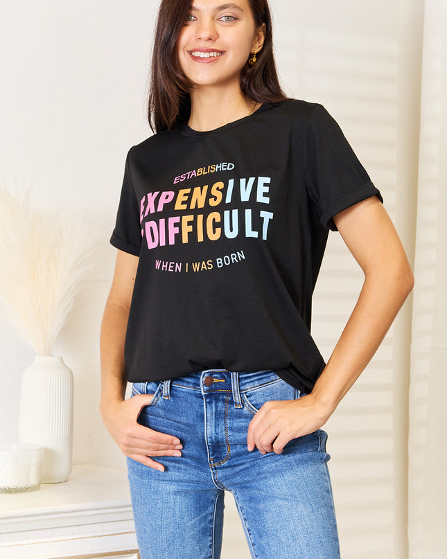 Simply Love Slogan Graphic Cuffed Sleeve T-Shirt Black