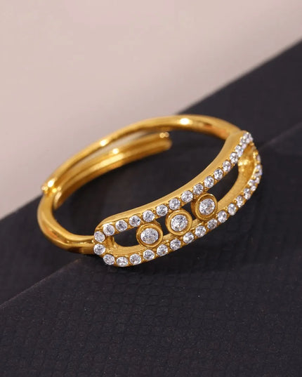 Moving Crystal Bar Necklace and Ring Jewelry Set 