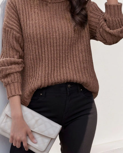 Turtleneck Dropped Shoulder Pullover Sweater