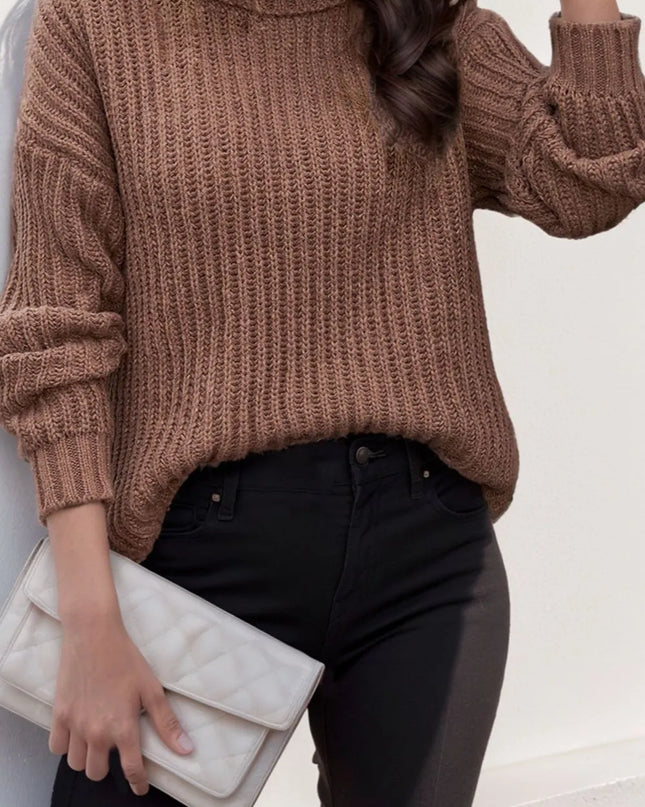 Turtleneck Dropped Shoulder Pullover Sweater