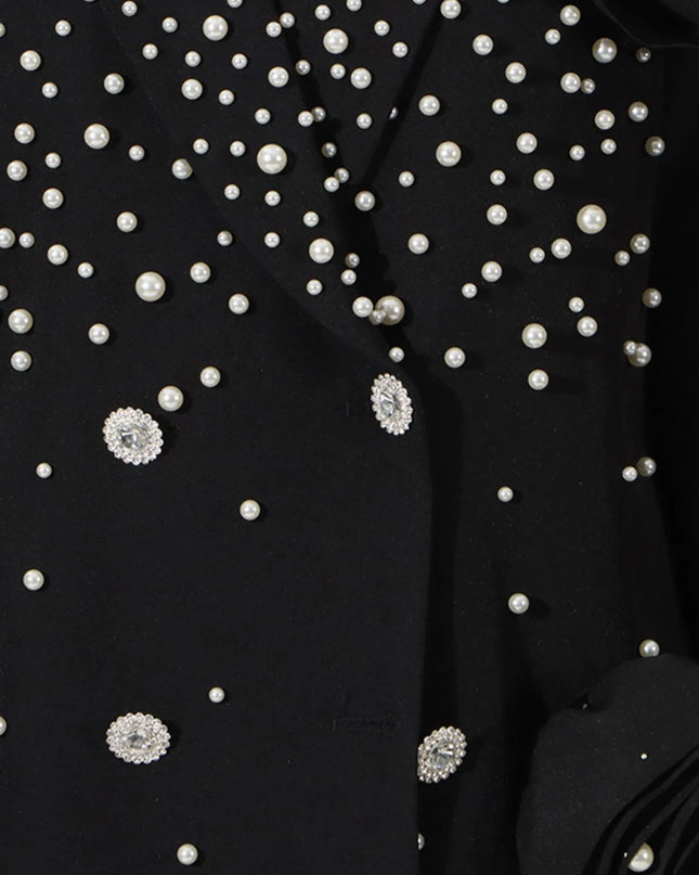Pearl Embellished Double-Breasted Blazer