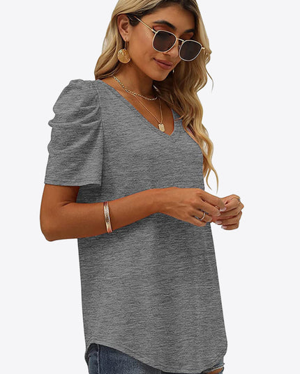 V-Neck Puff Sleeve Tee