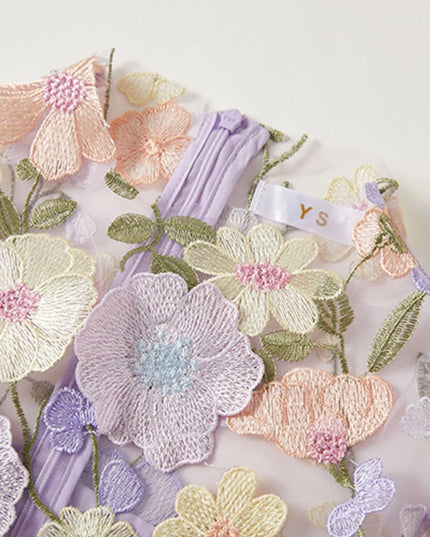 Floral Embroidered Mesh Overlay Maxi Dress