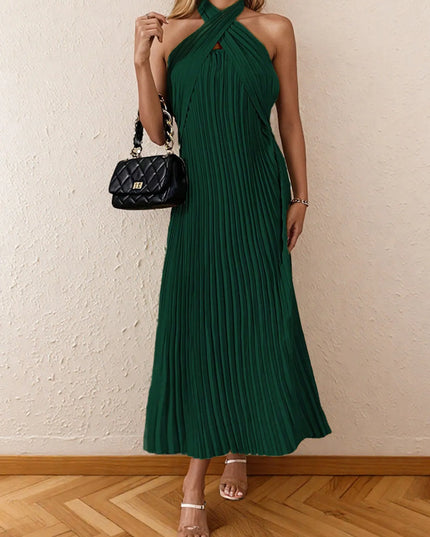 Pleated Halter Neck Midi Dress