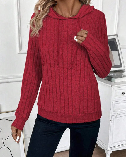 Drawstring Ribbed Long Sleeve Hoodie