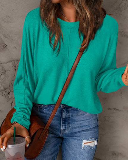 Double Take Full Size Round Neck Long Sleeve T-Shirt Turquoise