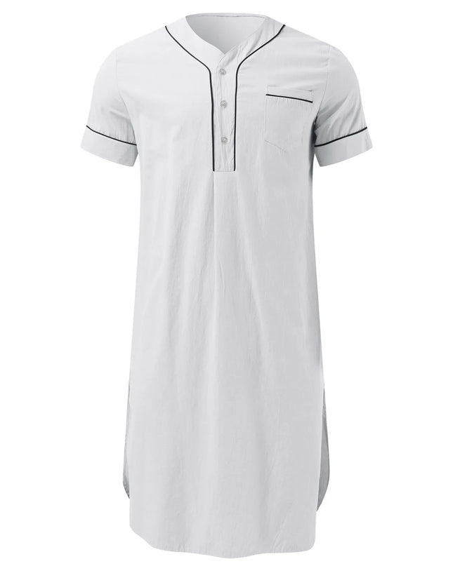 Men's Full Size Button Detail Short Sleeve Lounge Dress Plus Size
