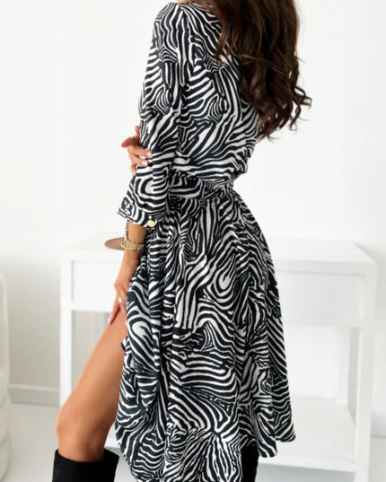 Printed Tie Waist Midi Dress 