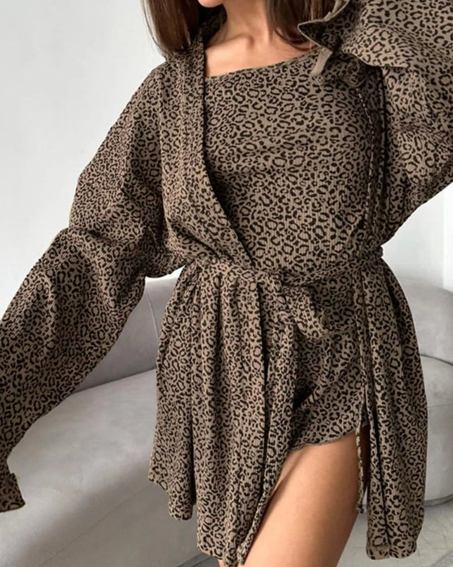 Leopard Cami Cardigan and Shorts 3-Piece Set