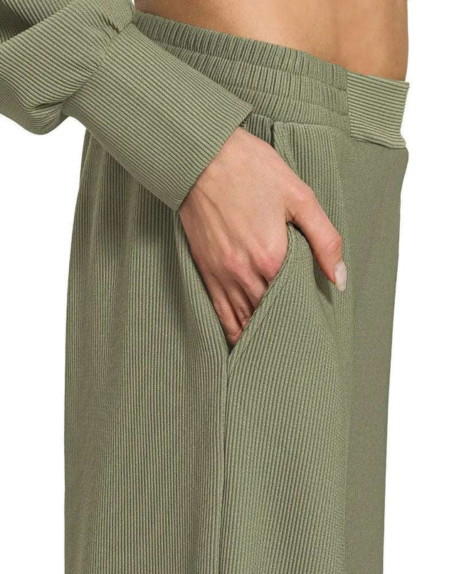 Zenana Ribbed High Neck Half Zip Pullover & Pants Set