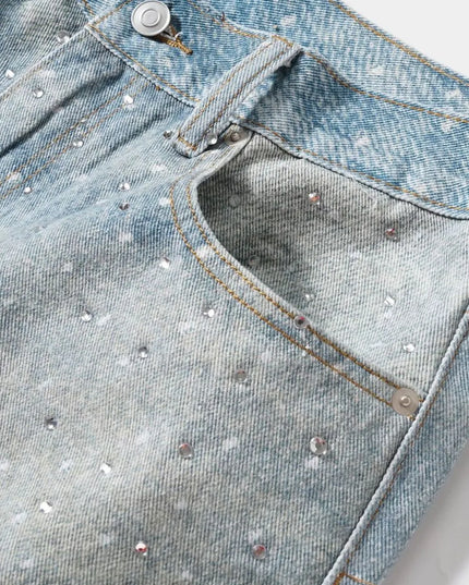 Men's Washed Rhinestone Denim Bermuda Shorts