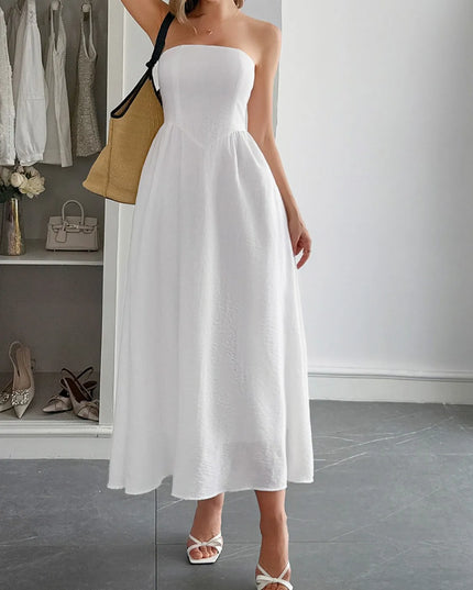 Strapless A-Line Midi Dress with Pockets 