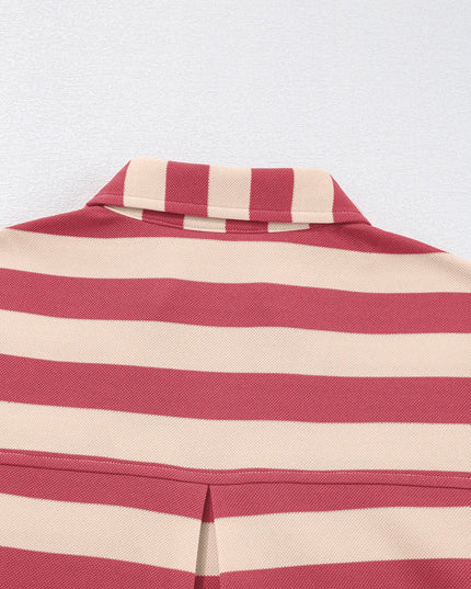 Contrast Striped Johnny Collar Long Sleeve Mini Dress