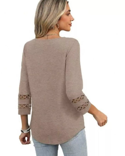 Full Size V-Neck 3/4 Sleeve T-Shirt Plus Size