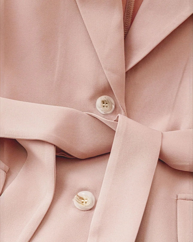 Tie Waist Lapel Collar Sleeveless Blazer